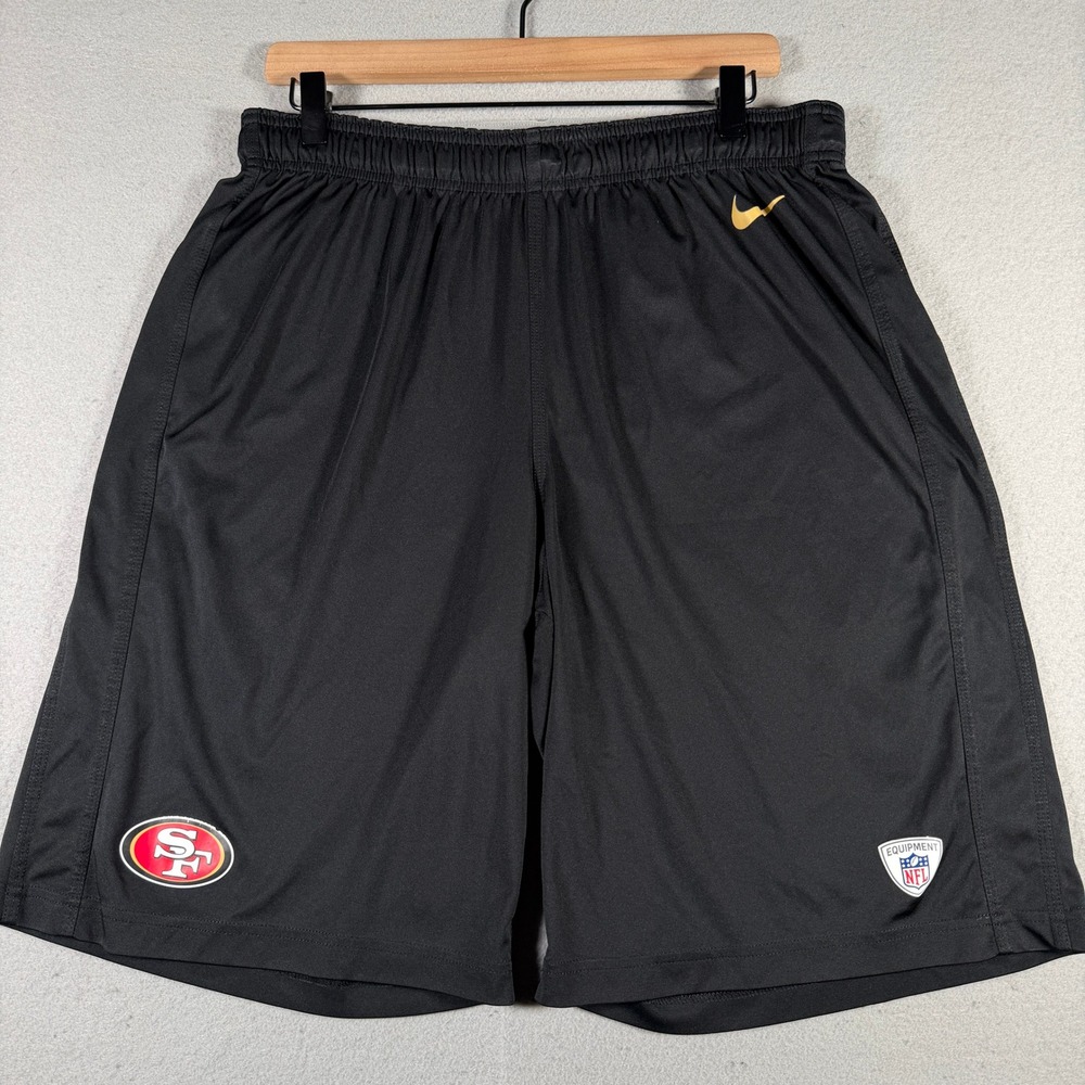 Nike San Francisco 49ers NFL Equipment Dri-FIT Shorts Mens Large Black Gold Logo